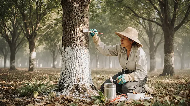 Descubra por que jardineiros estão pintando o tronco dos abacateiros de branco.