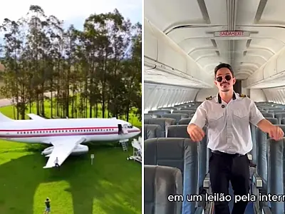 O avião Boeing 737-200, com suas 35 toneladas e 32 metros de comprimento, está estacionado às margens da GO-330.