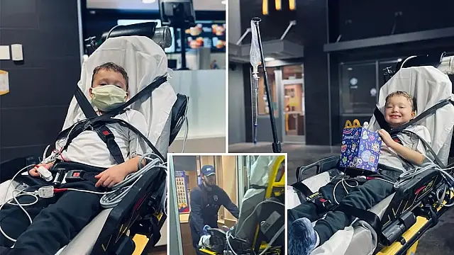 Ambulância parou para o garoto pedir o lanche.