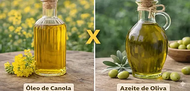 Entenda as diferenças entre azeite de oliva e óleo de canola na cozinha.