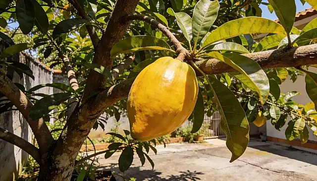 A polpa dessa fruta apresenta uma consistência densa e seca, algo que remete imediatamente à textura de uma gema de ovo cozida.