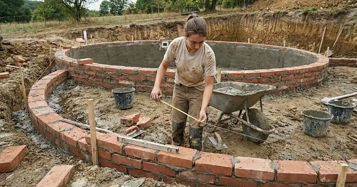 Jovem constrói sozinha piscina de alvenaria e viraliza com projeto simples que qualquer um pode copiar