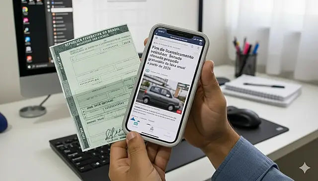 Projeto de Lei no Senado quer acabar com a taxa de licenciamento veicular em 2026, tornando o CRLV digital gratuito após digitalização total dos serviços.