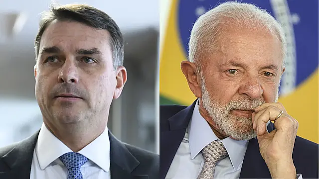 O senador Flávio Bolsonaro (à esquerda) e o presidente Luiz Inácio Lula da Silva (à direita).