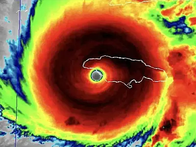 Furacão Melissa ao tocar terra na Jamaica.