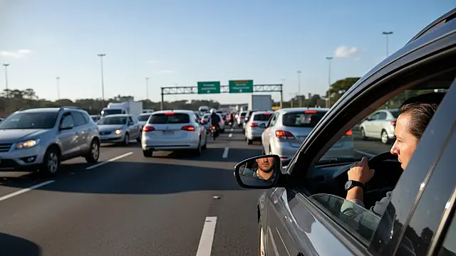 O alto fluxo de veículos na Rodovia dos Imigrantes exige paciência dos motoristas neste feriado. Foto: Divulgação/Ecovias
