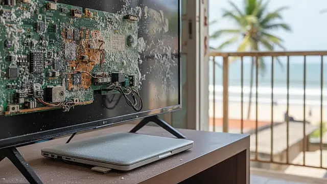 A névoa salina que atinge cidades litorâneas pode causar danos severos a componentes eletrônicos e estruturas metálicas se não houver manutenção.