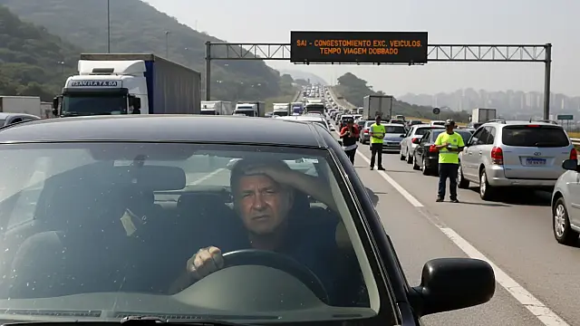 Congestionamento na Rodovia dos Imigrantes sentido São Paulo nesta quarta-feira (29). Foto: Reprodução/Ecovias.