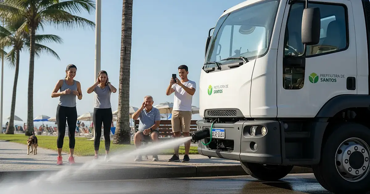 Santos amplia frota sustentável com novo caminhão elétrico para limpeza da orla