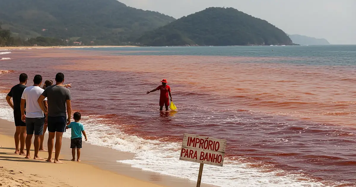 Mar de 'sangue' no Litoral Norte: entenda o fenômeno e os riscos reais para banhistas