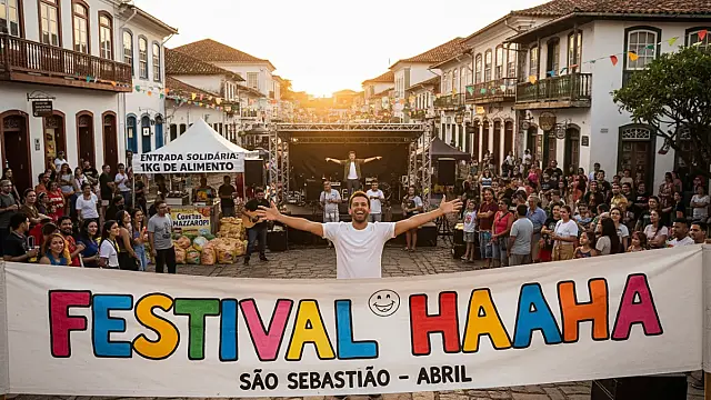 O festival reúne grandes nomes do stand-up e da música no Centro Histórico de São Sebastião.