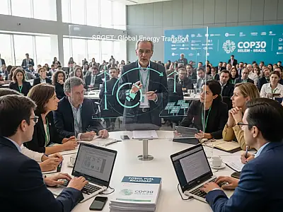 Cientistas e líderes internacionais reunidos na Colômbia para o anúncio do novo painel global de transição energética.