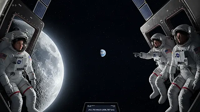Astronautas a bordo da cápsula Orion registraram imagens inéditas da face oculta da Lua durante a quebra de recorde de distância.