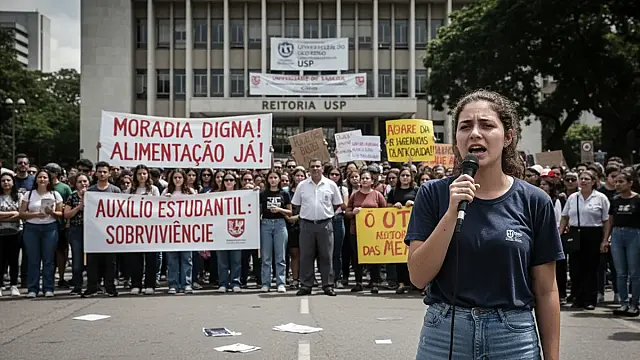 Manifestantes ocupam ruas próximas ao campus Butantã da USP em defesa da permanência estudantil.