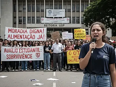 Manifestantes ocupam ruas próximas ao campus Butantã da USP em defesa da permanência estudantil.