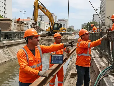Prefeito vistoria obras no José Menino: Santos amplia em 40% a capacidade de limpeza dos canais de drenagem.