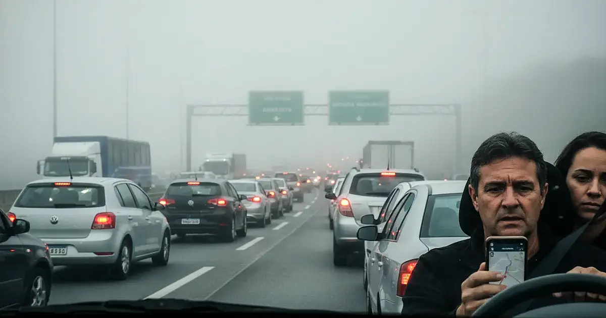 Lentidão e neblina pesada travam trechos da Anchieta e Imigrantes rumo à capital