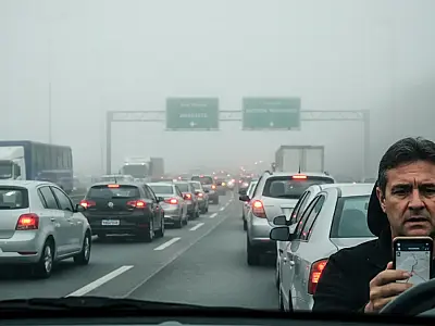 Visibilidade reduzida e alto fluxo de veículos marcam a manhã no Sistema Anchieta-Imigrantes.