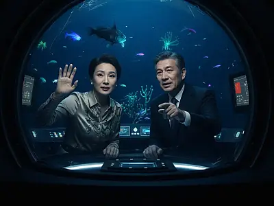 Conceito do submarino chinês de luxo com vista panorâmica de 360 graus para as profundezas abissais.