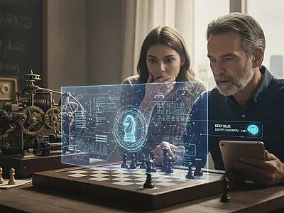 O computador Deep Blue enfrentando Garry Kasparov em 1997, um marco histórico para a IA.