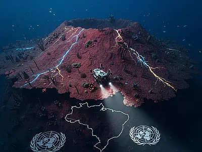 Representação da Elevação do Rio Grande, área submersa que o Brasil reivindica como extensão do seu território continental.