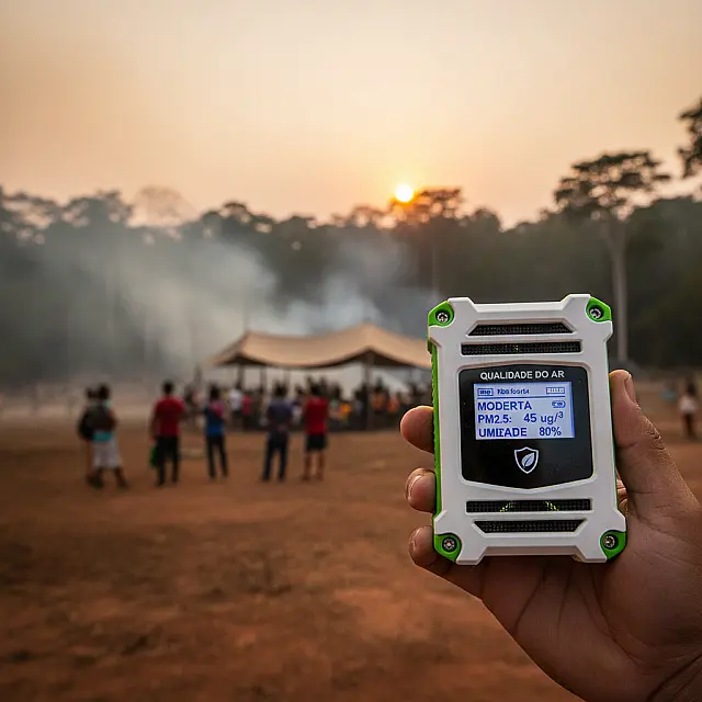 Sensor desenvolvido pelo IPAM e UFPA monitora a poluição do ar em regiões de difícil acesso na Amazônia Legal.