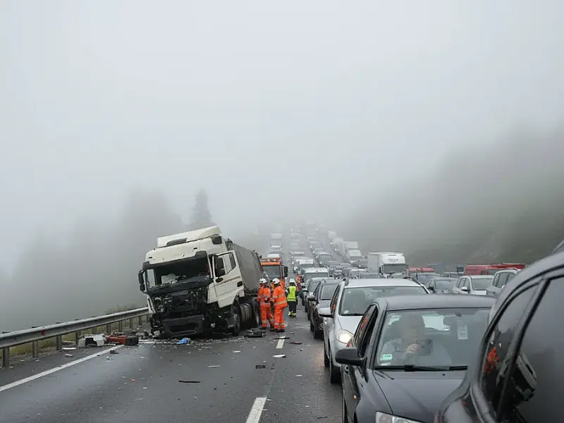 Trânsito na Anchieta e Imigrantes: Acidente e neblina travam subida para SP