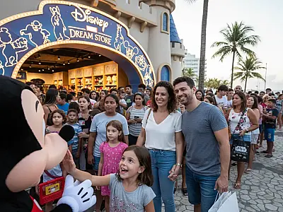 Interior da nova Dream Store em Praia Grande: experiência imersiva e produtos licenciados da Disney.