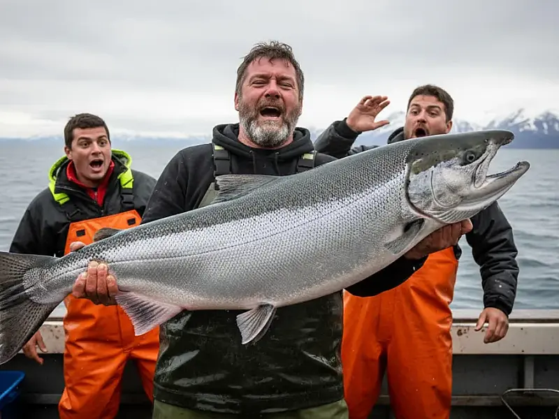 Brasileiro quebra recorde ao fisgar salmão gigante com tamanho de uma criança de 5 anos