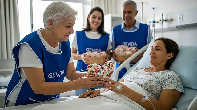 Voluntários do Gevida em Itanhaém durante oficina de confecção de corações para o projeto Ação do Coração.