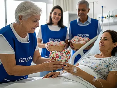 Voluntários do Gevida em Itanhaém durante oficina de confecção de corações para o projeto Ação do Coração.