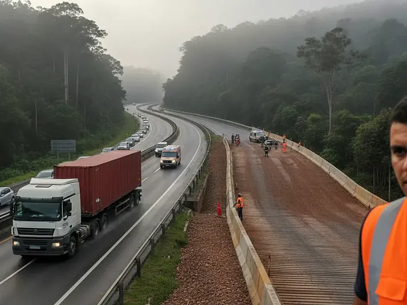 Serra da Anchieta recebe R$ 58 milhões para nova área de escape e passagens de megacaminhões