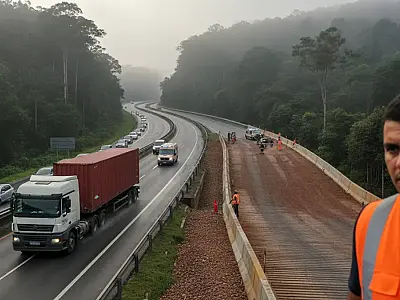 Obras na Serra da Anchieta visam aumentar a segurança de caminhões pesados e a eficiência do Porto de Santos.