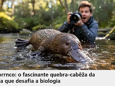 O ornitorrinco (Ornithorhynchus anatinus) fotografado em seu habitat natural na Tasmânia, Austrália.