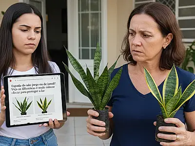 A espada-de-iansã se destaca pelas bordas amareladas, trazendo energia de proteção para a entrada das residências.