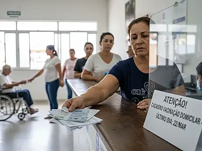 Equipes de saúde de Santos realizam a vacinação domiciliar em pacientes com mobilidade reduzida.