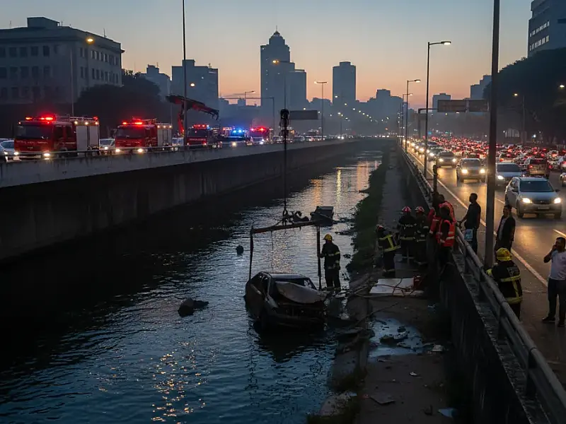 Carro cai no Rio Tamanduateí após colisão violenta no centro de São Paulo