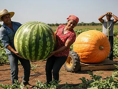 Frutas gigantes como a melancia de 20kg resultam de seleção genética e manejo de precisão.