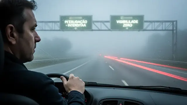 Neblina densa e pista molhada exigem atenção redobrada dos motoristas no Sistema Anchieta-Imigrantes nesta terça-feira.