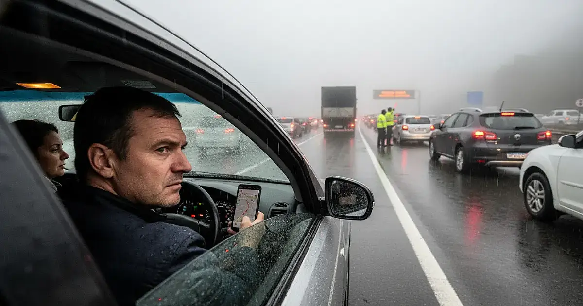 Caos na subida: Neblina e chuva travam o Sistema Anchieta-Imigrantes nesta sexta