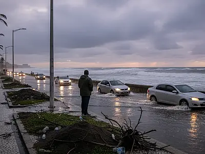 O mar avançou sobre a calçada e atingiu os jardins da orla de Santos durante a madrugada. Foto: Reprodução/Diário do Litoral