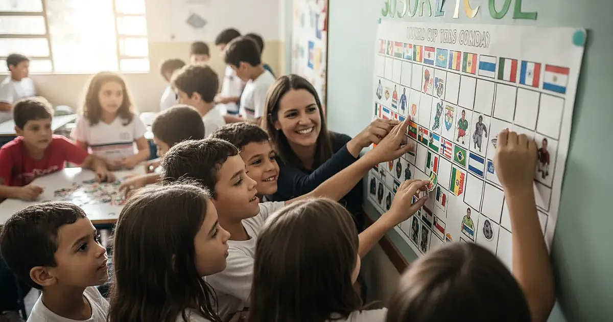 Lição de união: 350 alunos de escola do litoral criam álbum da Copa comunitário