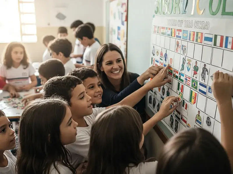 Lição de união: 350 alunos de escola do litoral criam álbum da Copa comunitário