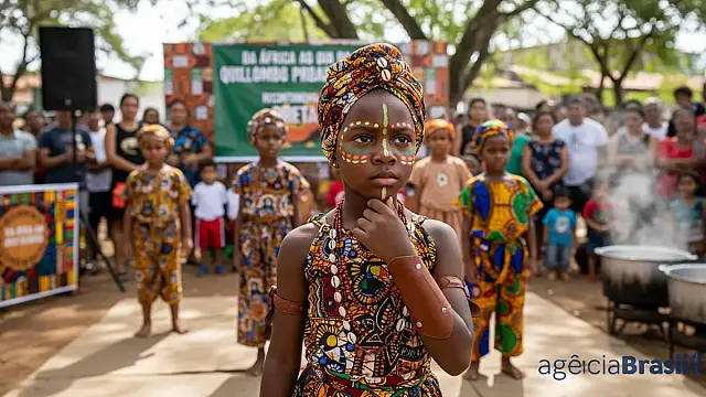 Crianças e adolescentes do Quilombo Mineiro Pau participam de atividades culturais em Santa Cruz. Foto: Ratão Diniz/Divulgação