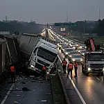 Acidente entre trem e carreta bloqueia Rodovia Cônego Domênico Rangoni e causa filas em Cubatão