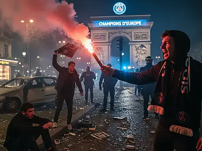 Festa da torcida do PSG em Paris foi acompanhada por forte esquema de segurança e registro de vandalismo em pontos isolados. Foto: LOU BENOIST / AFP
