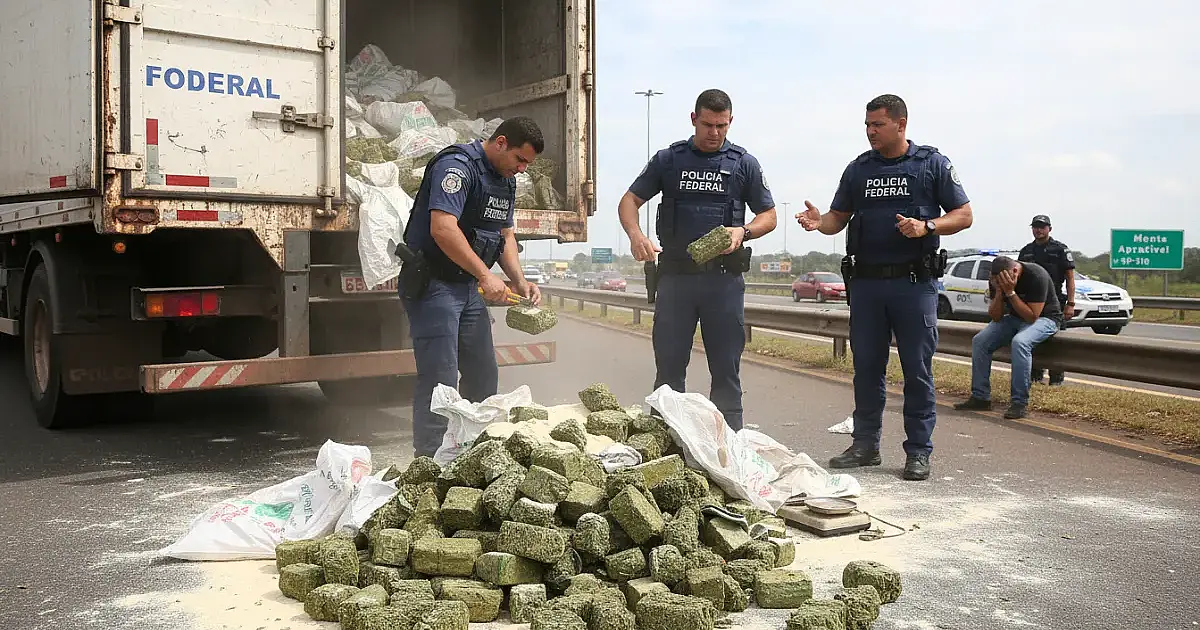 PF intercepta caminhão e apreende mais de uma tonelada de maconha escondida em carga de fécula