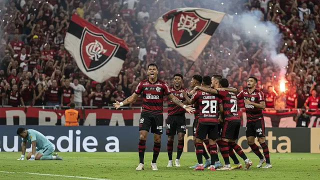 Jogadores do Vitória comemoram a classificação histórica no Barradão após eliminar o Flamengo.