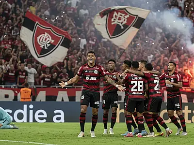 Jogadores do Vitória comemoram a classificação histórica no Barradão após eliminar o Flamengo.