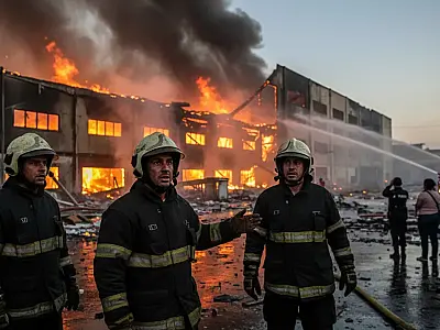 Equipes do Corpo de Bombeiros trabalham no combate às chamas em fábrica de velas em Mauá.
